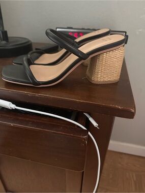 Target Black Double-Strap Woven Block Heel Sandals